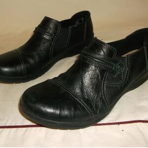 Clarks Collection Women's Black Leather Casual Button Loafers Shoes Size 9.5 M